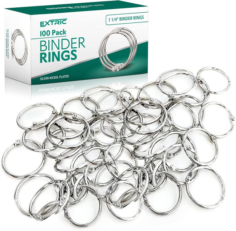 EXTRIC Loose Leaf Binder Rings 1 1/4 Inch, Metal Book Rings for Index Cards 100 Pack, Heavy Duty Nickel Plated Great for Flashcards, Home, School and Office - Image 1